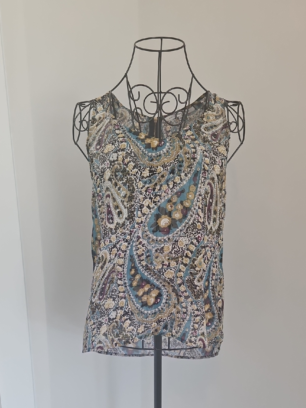Collective Concepts Paisley Tank Top in Teal, Cream & Brown